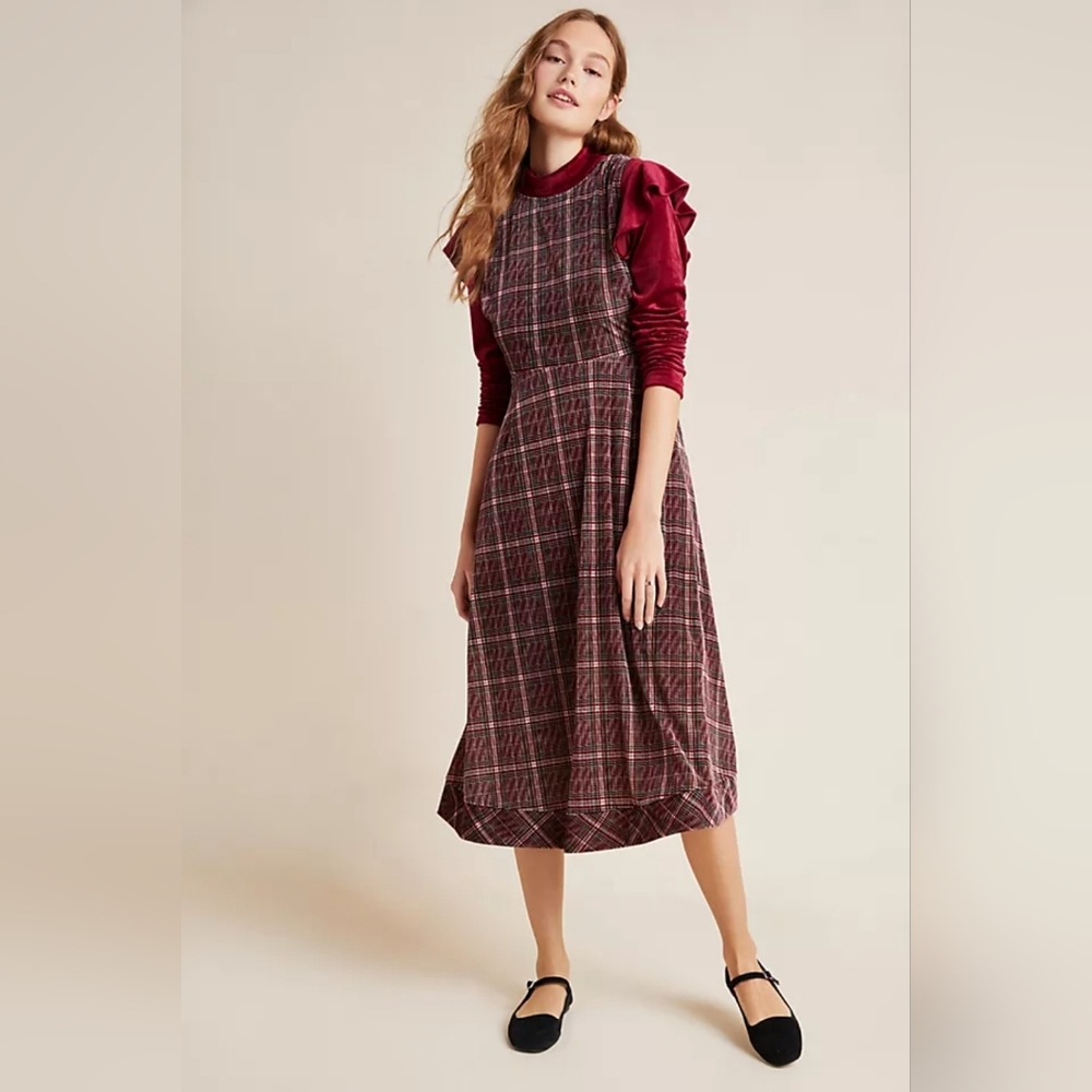 Anthropologie Romy Plaid Velvet Midi Dress XS
